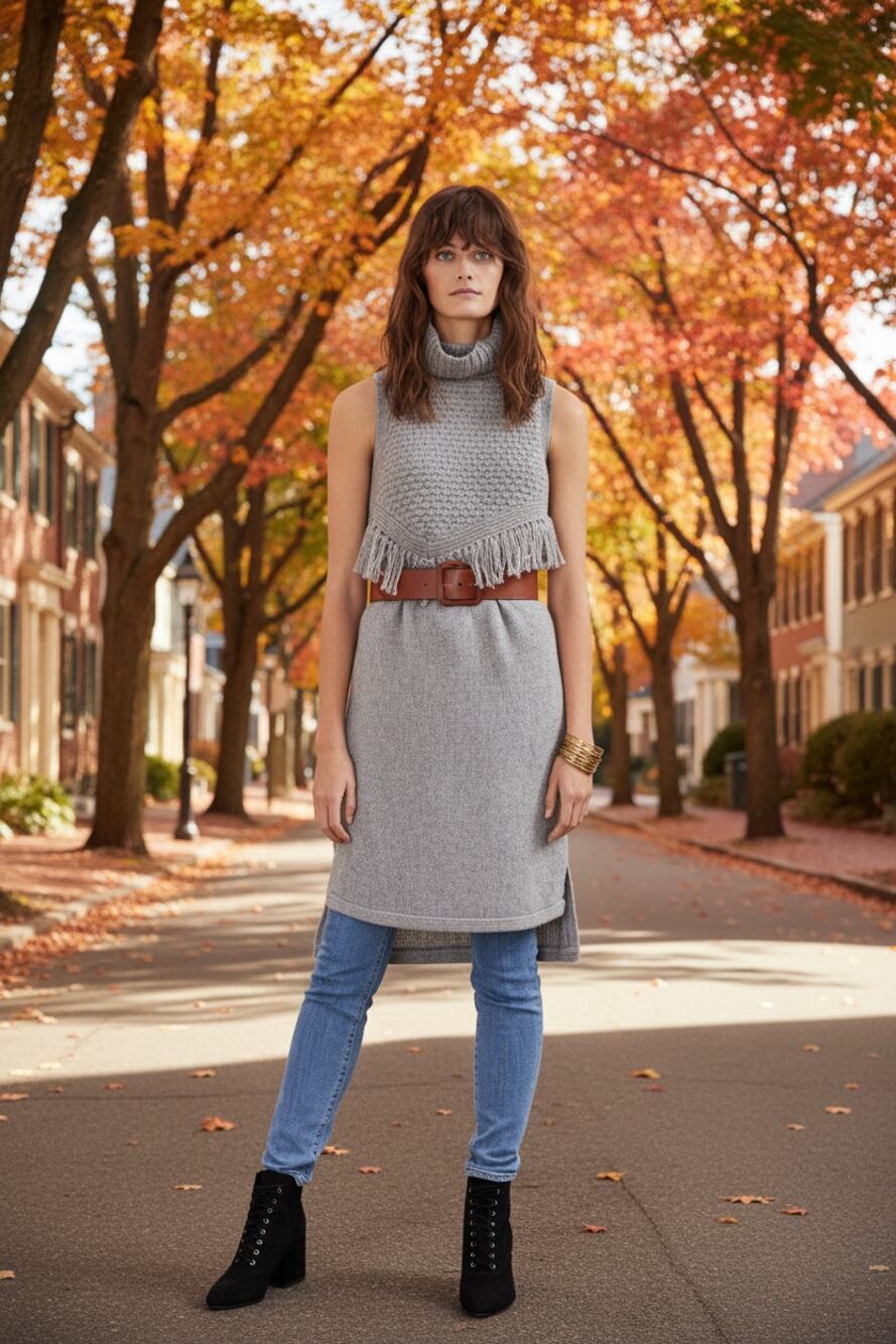 NEW Anthropologie Alpina Morgan Carper Knit Sweater Tunic Size Small Gray Fringe